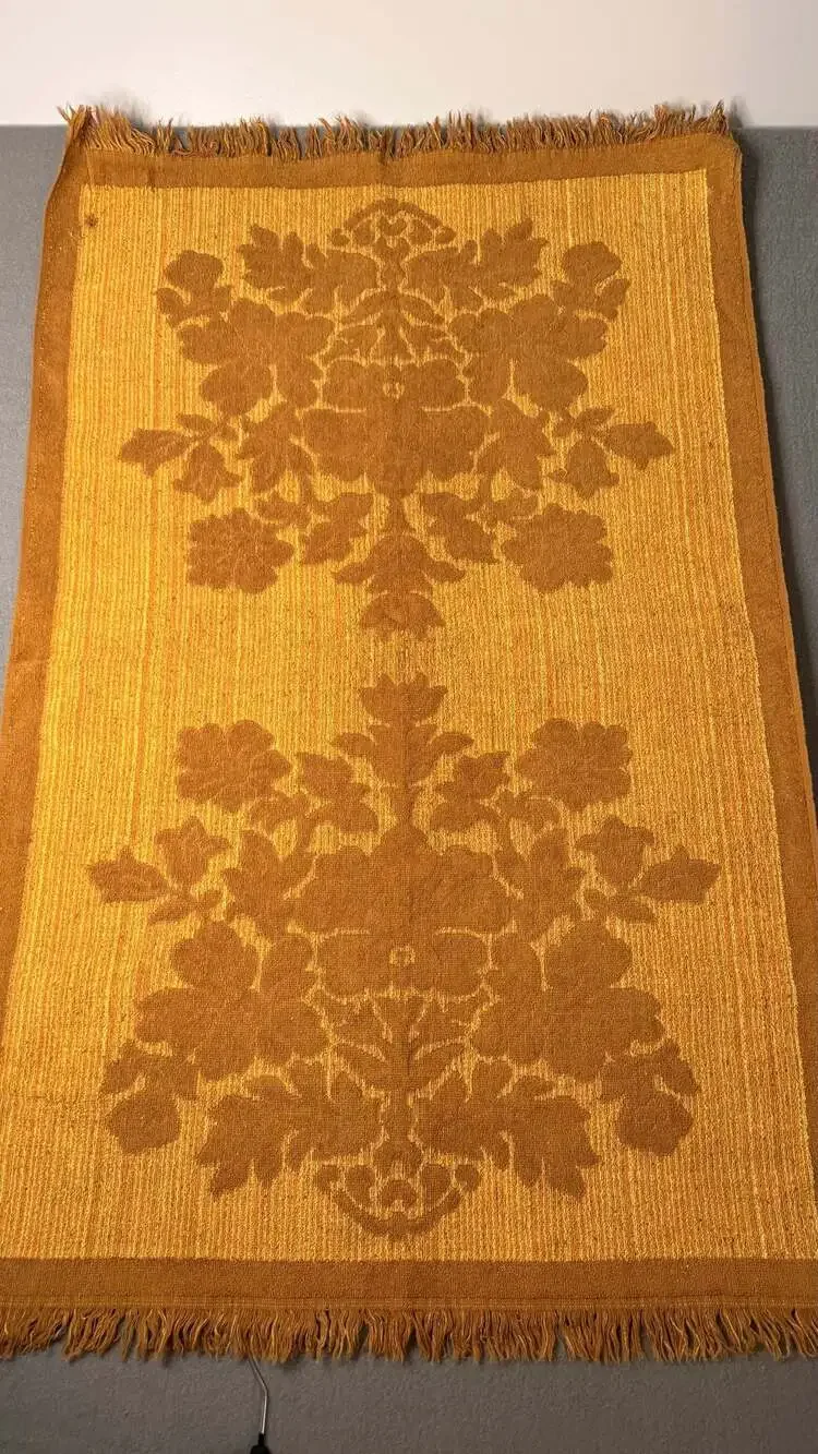 Vintage Cannon Monticello Yellow Gold Floral Jacquard Fringed Bath Towel MCM